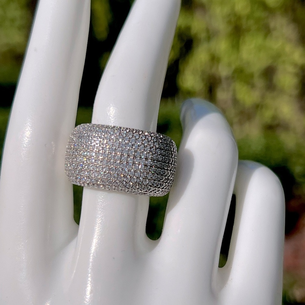 Diamond (sim) Sterling Silver Statement Ring Sz 8 - Picture 10 of 14